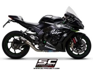 Alternative view of SC Project CR-T Carbon fibre Exhaust, with de-cat link pipe- Kawasaki ZX-10R/RR (16-20)