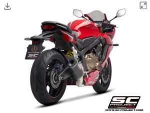 Alternative view of SC Project 4-1 Stainless steel full Exhaust System, with SC1-M Carbon fibre Exhaust- Honda CBR650R (2019-20)