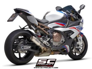 Alternative view of SC Project CR-T Titanium Exhaust, with Stoneguard Grid for S 1000RR (2020-22)
