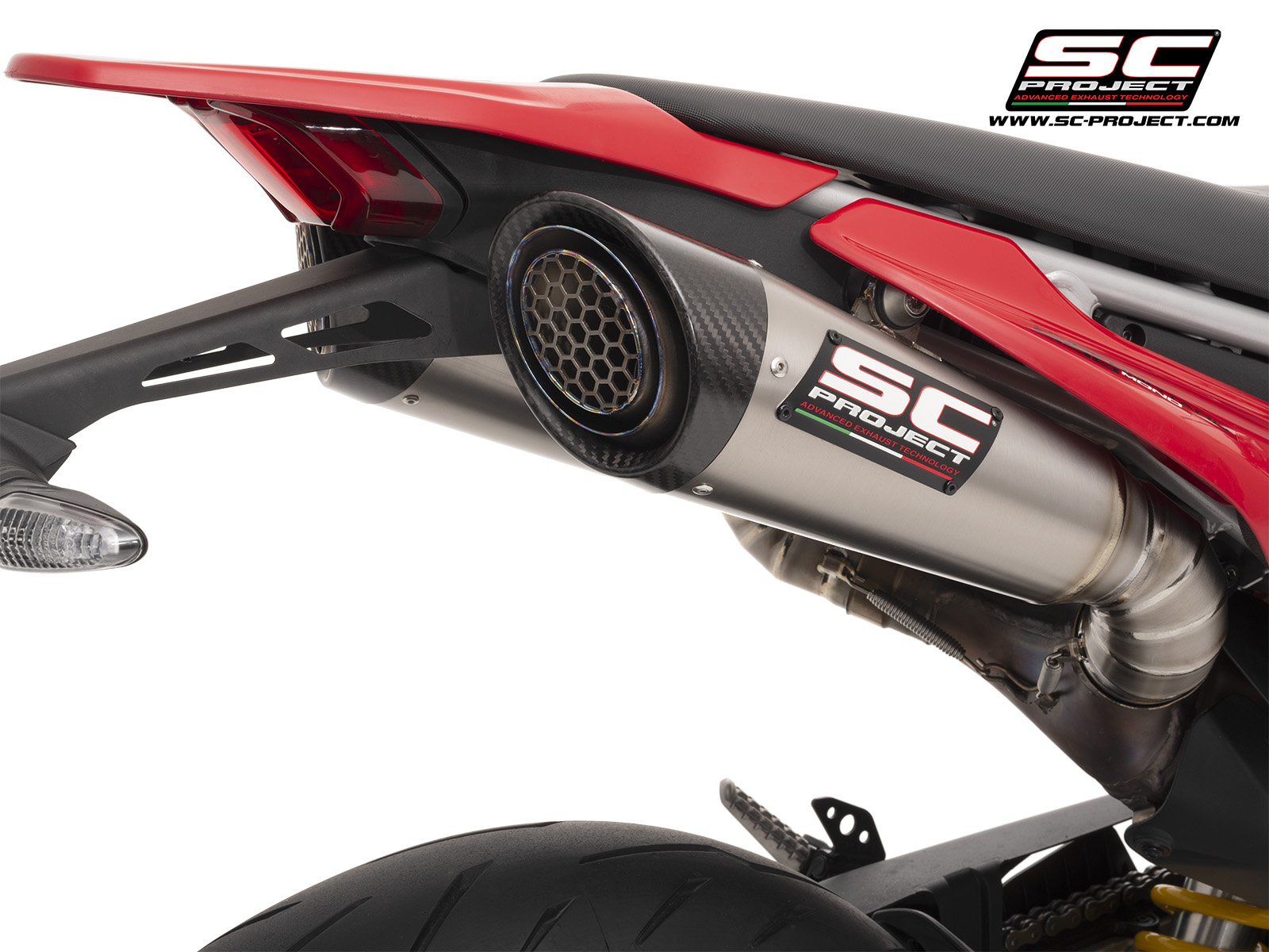 SC Project Exhaust S1 Titanium Dual Undertail with stoneguard Grid for Hypermotard 698 (2024-2025)