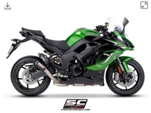 Alternative view of SC Project CR-T Carbon fibre Exhaust, with stoneguard grid- Kawasaki Ninja 1100SX (25-26)
