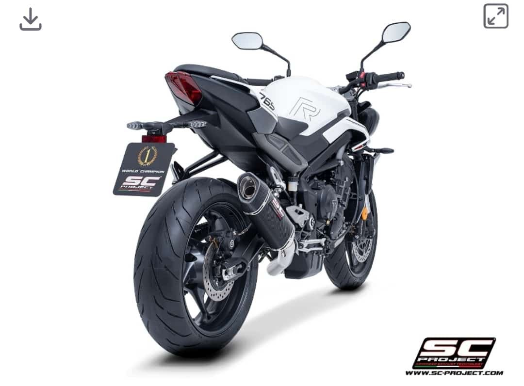 SC Project 3-1 Stainless steel full exhaust system, with SC1-S carbon fibre exhaust for Street Triple 765 (23-24) - Image 2
