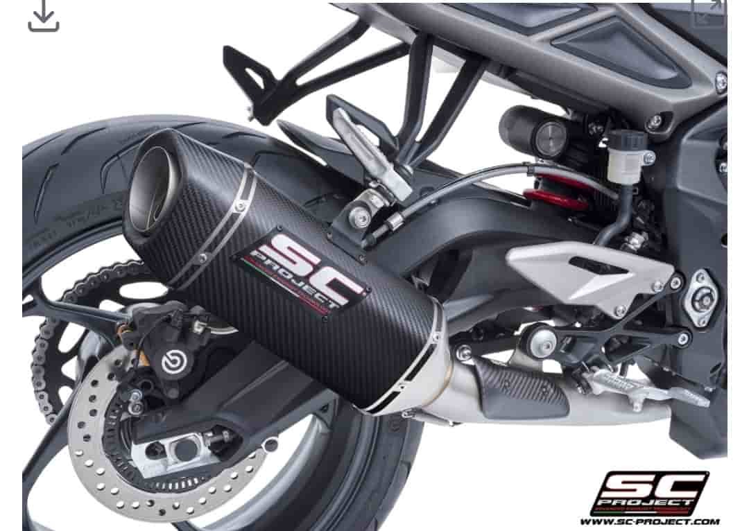 SC Project 3-1 Stainless steel full exhaust system, with SC1-S carbon fibre exhaust for Street Triple 765 (23-24) - Image 5