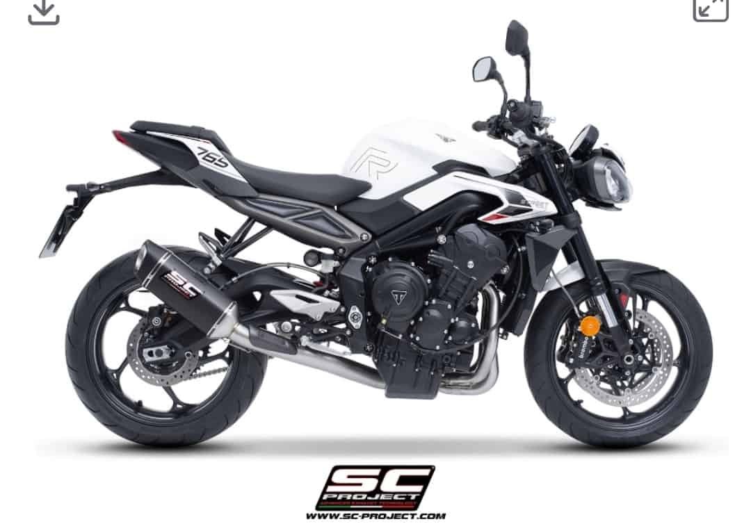 SC Project 3-1 Stainless steel full exhaust system, with SC1-S carbon fibre exhaust for Street Triple 765 (23-24) - Image 4